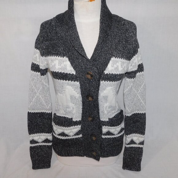 Bluenotes Womens S Gray White Wild Horse Stallion Button Front Cardigan Sweater - Picture 1 of 8
